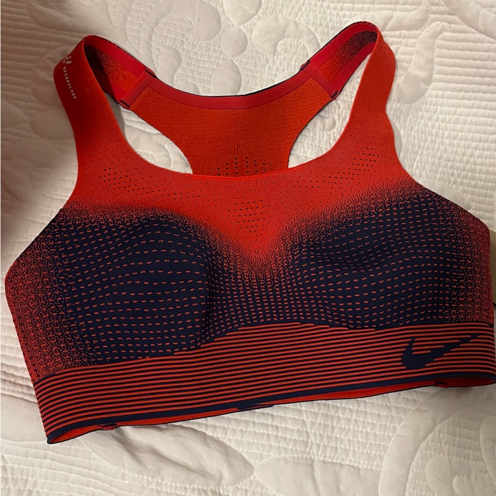 NWT Nike High Support Sports Bra - Navy and Orange Design - Large A-B